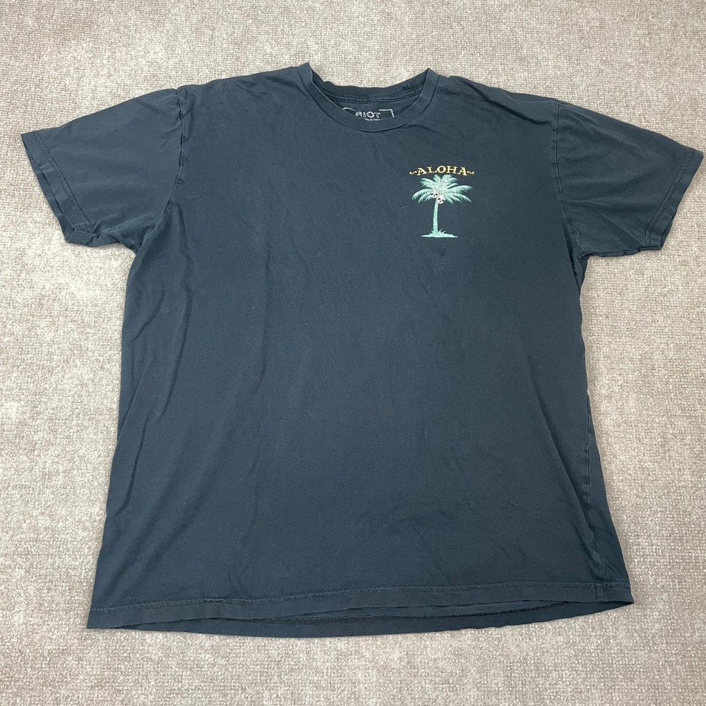 Riot Society Aloha T Shirt Mens XL Black Graphic Print Cotton Crew Neck Casual